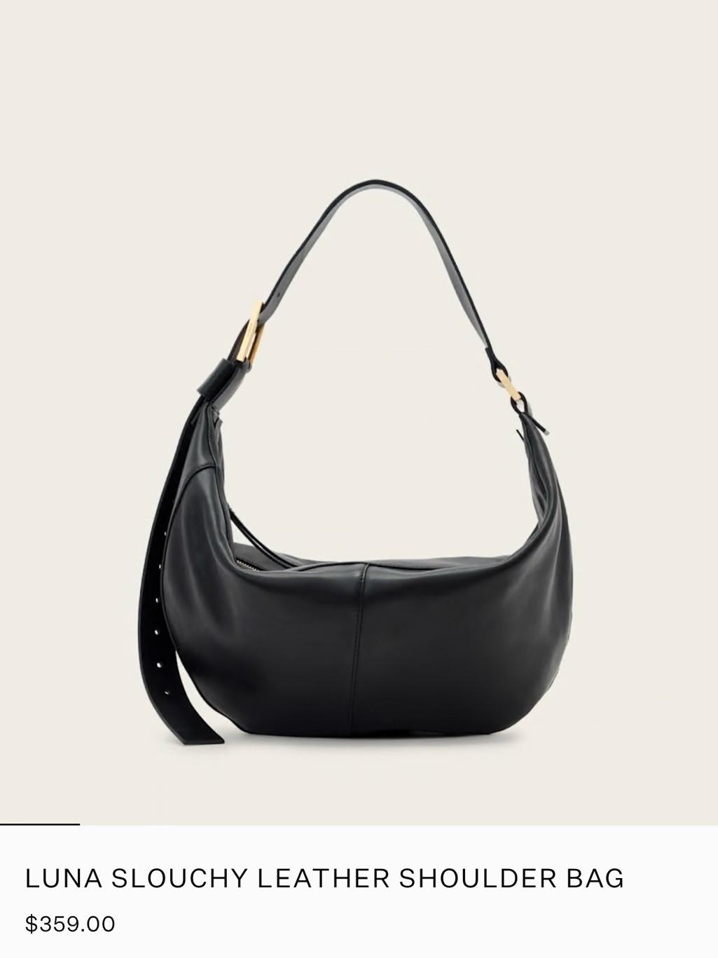 All Saints Luna Slouchy Leather Shoulder Bag - Black